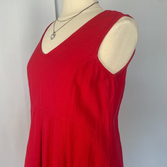 Color Me Cotton Trapeze Dress Size Medium Red Solid Flowy Lagenlook Boho Minimal - Picture 8 of 14